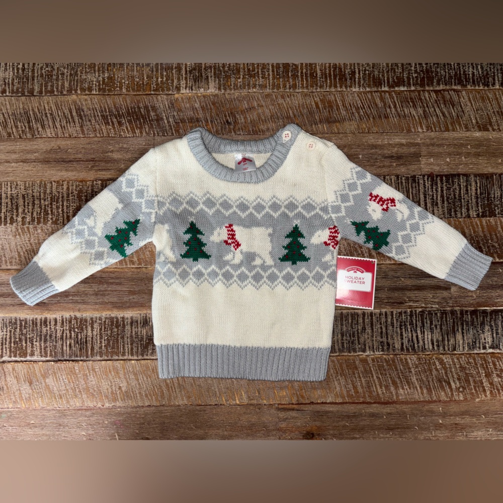 Festive Kids Sweater in Cream and Gray